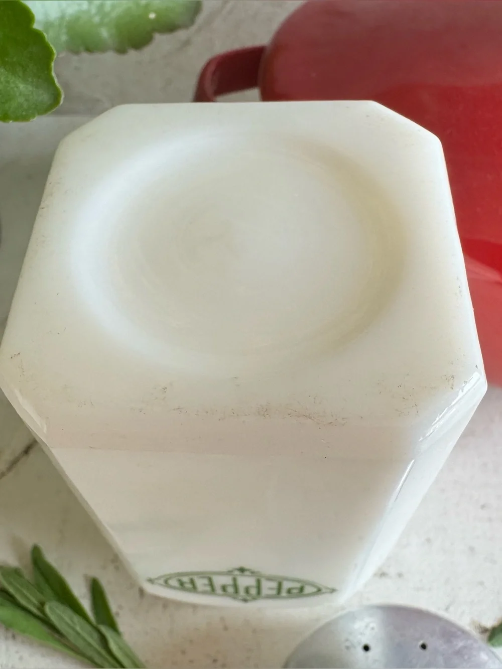 Vintage Hazel-Atlas White Milk Glass Pepper Shaker w/Aluminum Lid